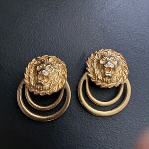 Gold Lion Motif Earrings